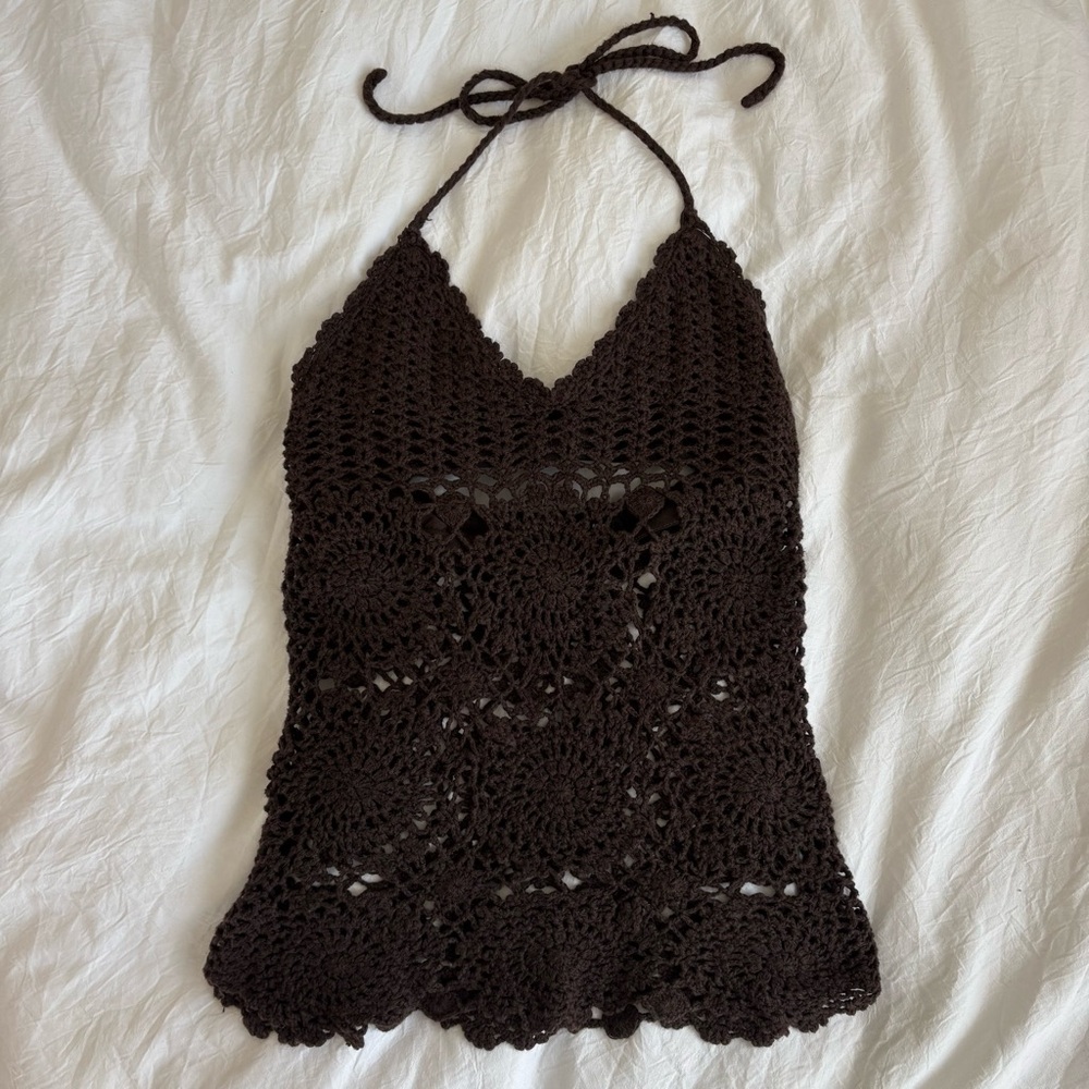 Brown hippie/boho vintage crocheted top